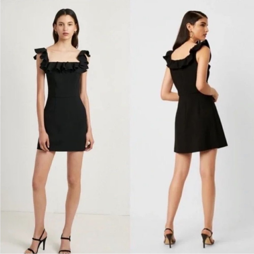 NEW FRENCH CONNECTION Womens Black Sleeveless Mini Ruffle Fit Dress LBD - Picture 16 of 16